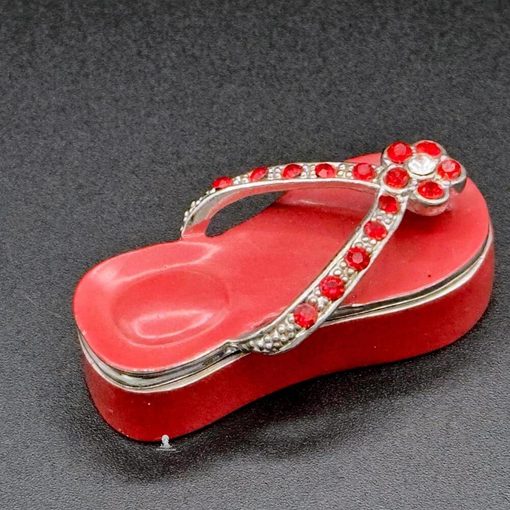 Red Flip Flop Shaped Adjustable Trinket Box with Rhinestone Accents - Picture 1 of 4